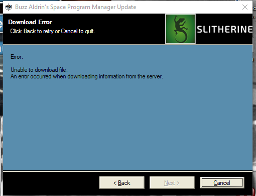 screenshot of download error message